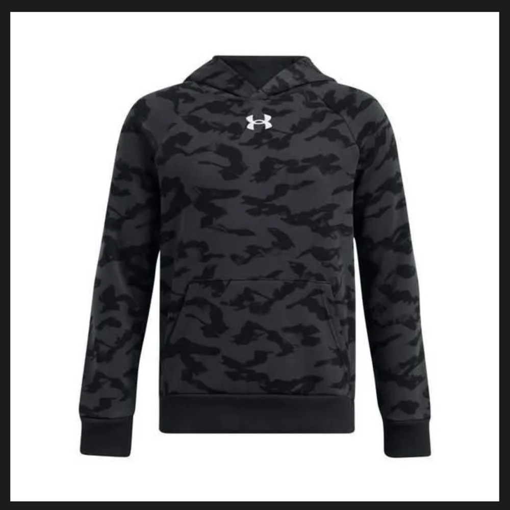 Under Armour Boys' Rival Printed Hoodie Black/Anthracite/White, Medium - Boy's